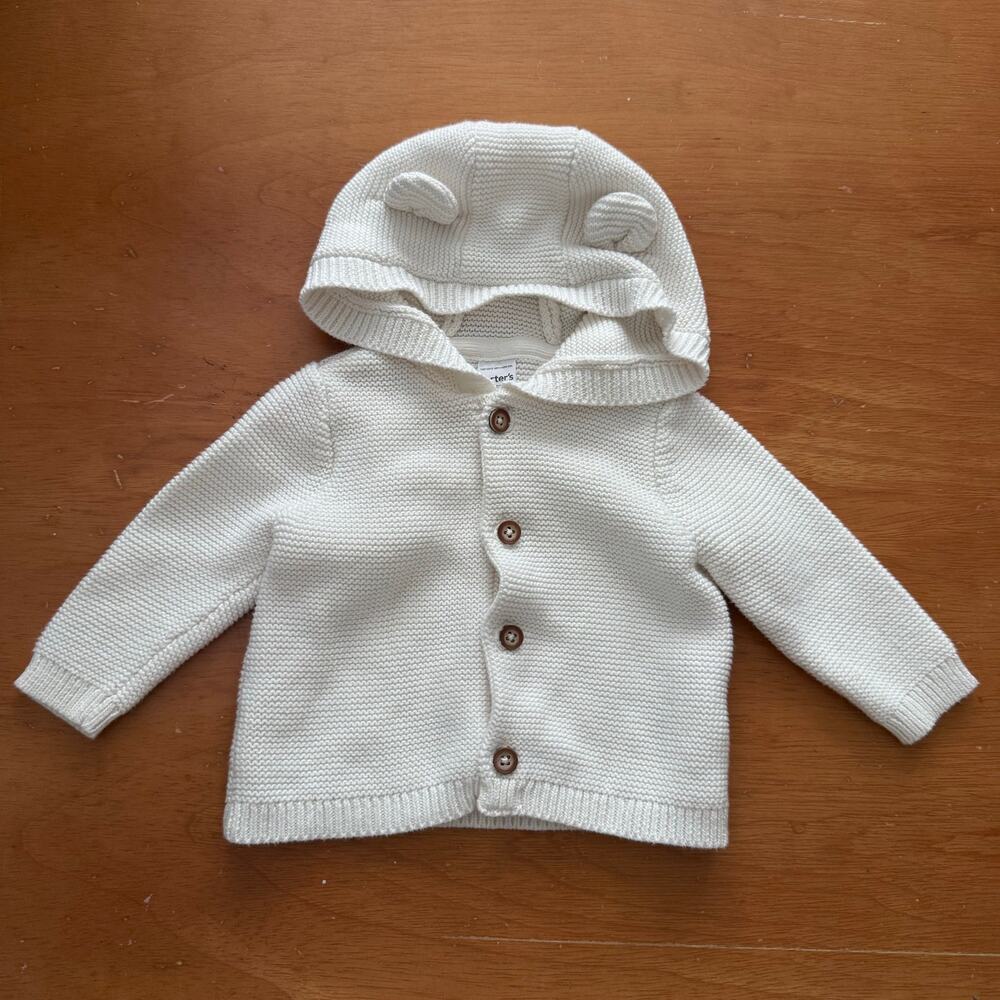 Carter’s Bear Ears Cardigan Sweater Hood Baby Boy Girl 6 Months Gender Neutral